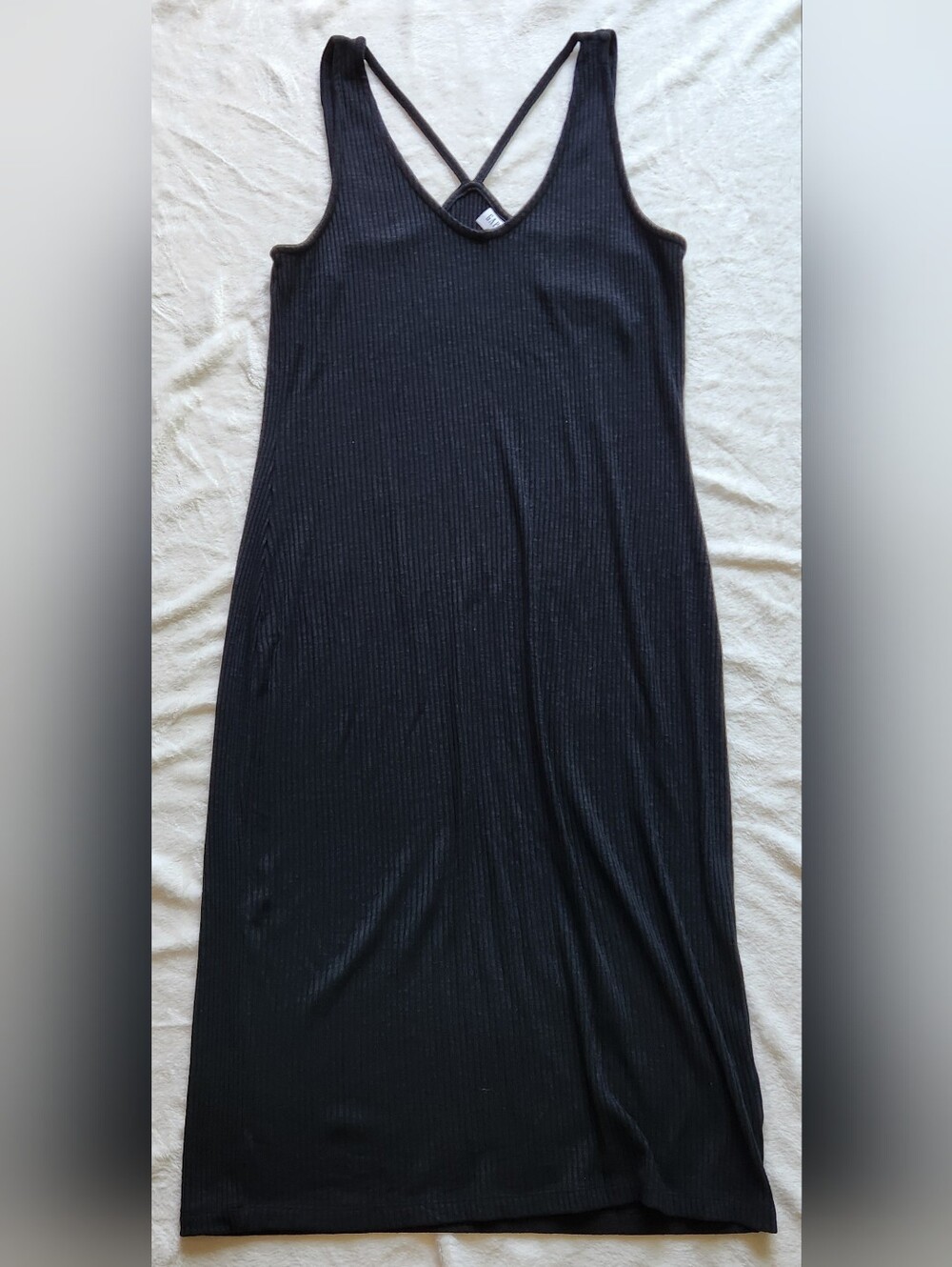 GAP Black Ribbed Midi Dress with Cross-Back Straps